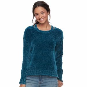 Mudd Solid Teal Chenille Pullover Sweater
